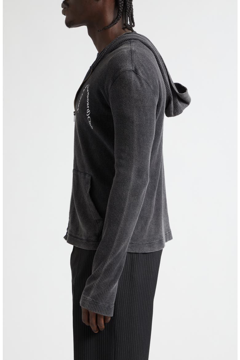 Waffle Stitch Cotton & Linen Zip Graphic Hoodie, Alternate, color, DAWN BLACK