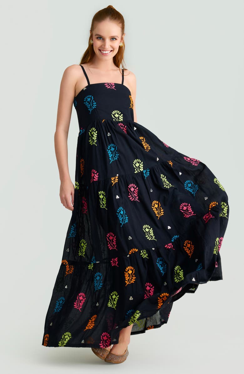holiCHIC Soraya Embroidered Cotton Maxi Sundress, Alternate, color, Black