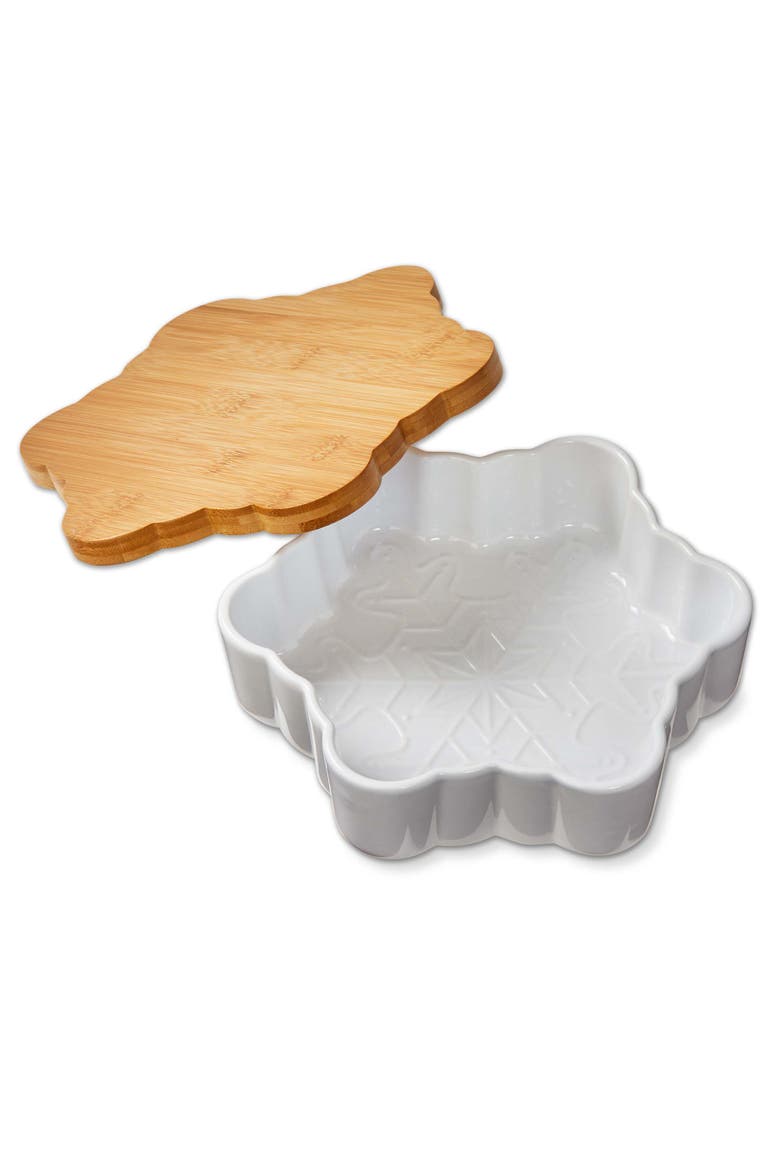 Snowflake Baker with Lid and Trivet - White Ceramic Bakeware, Main, color, White