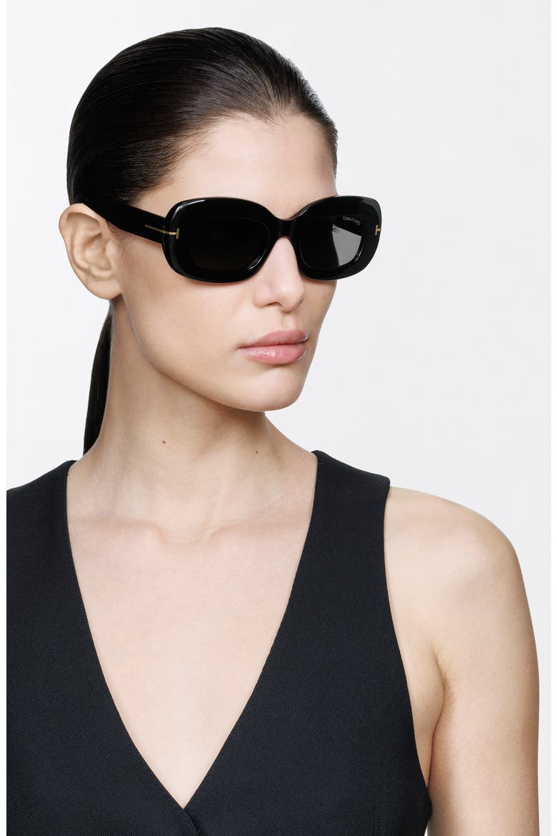 Islay 50mm Small Rectangular Sunglasses, Alternate, color, SHINY BLACK / SMOKE