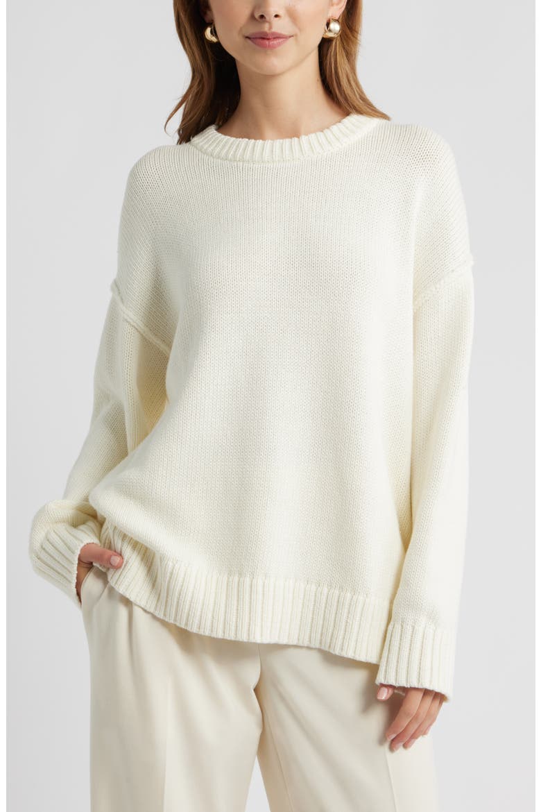 Oversize Crewneck Cotton Sweater, Main, color, IVORY