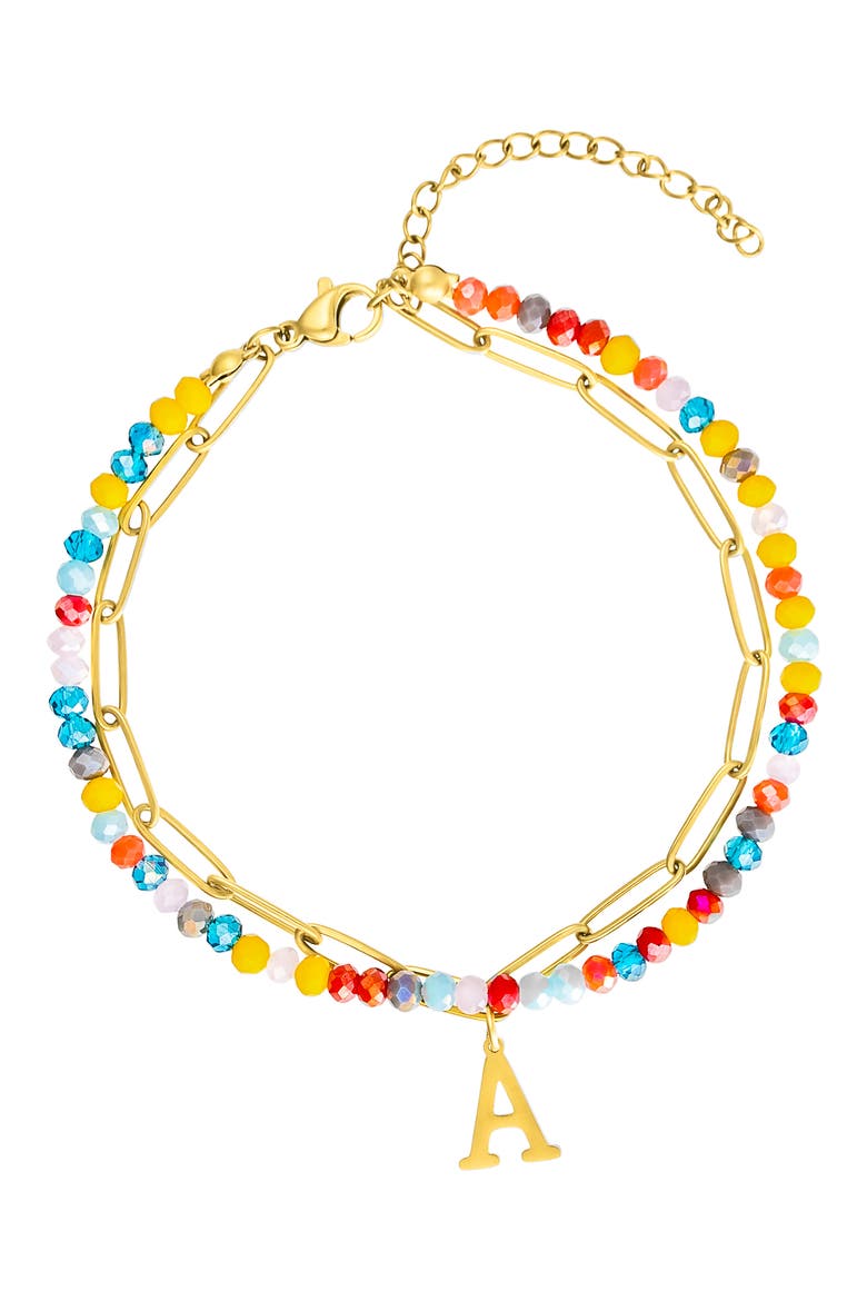 Initial Water Resistant Layered Bracelet, Main, color, MULTI-A