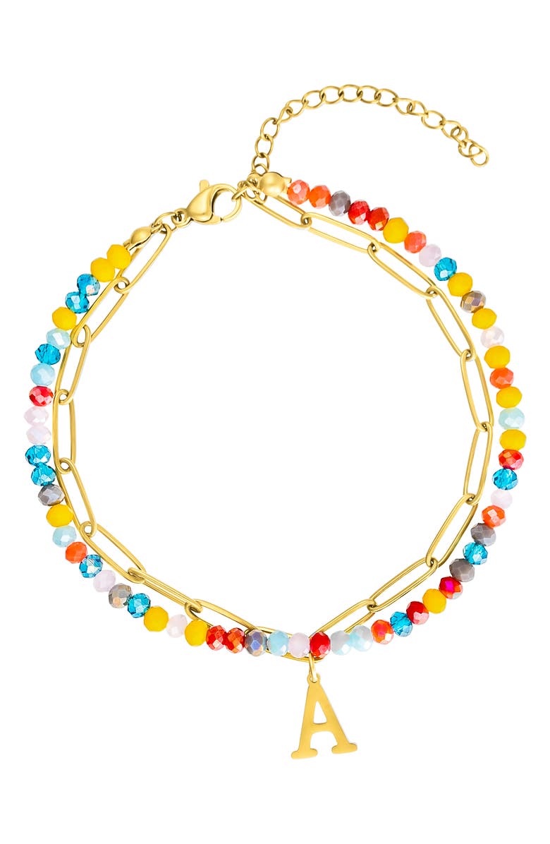 Adornia Initial Water Resistant Layered Bracelet, Main, color, Multi-A