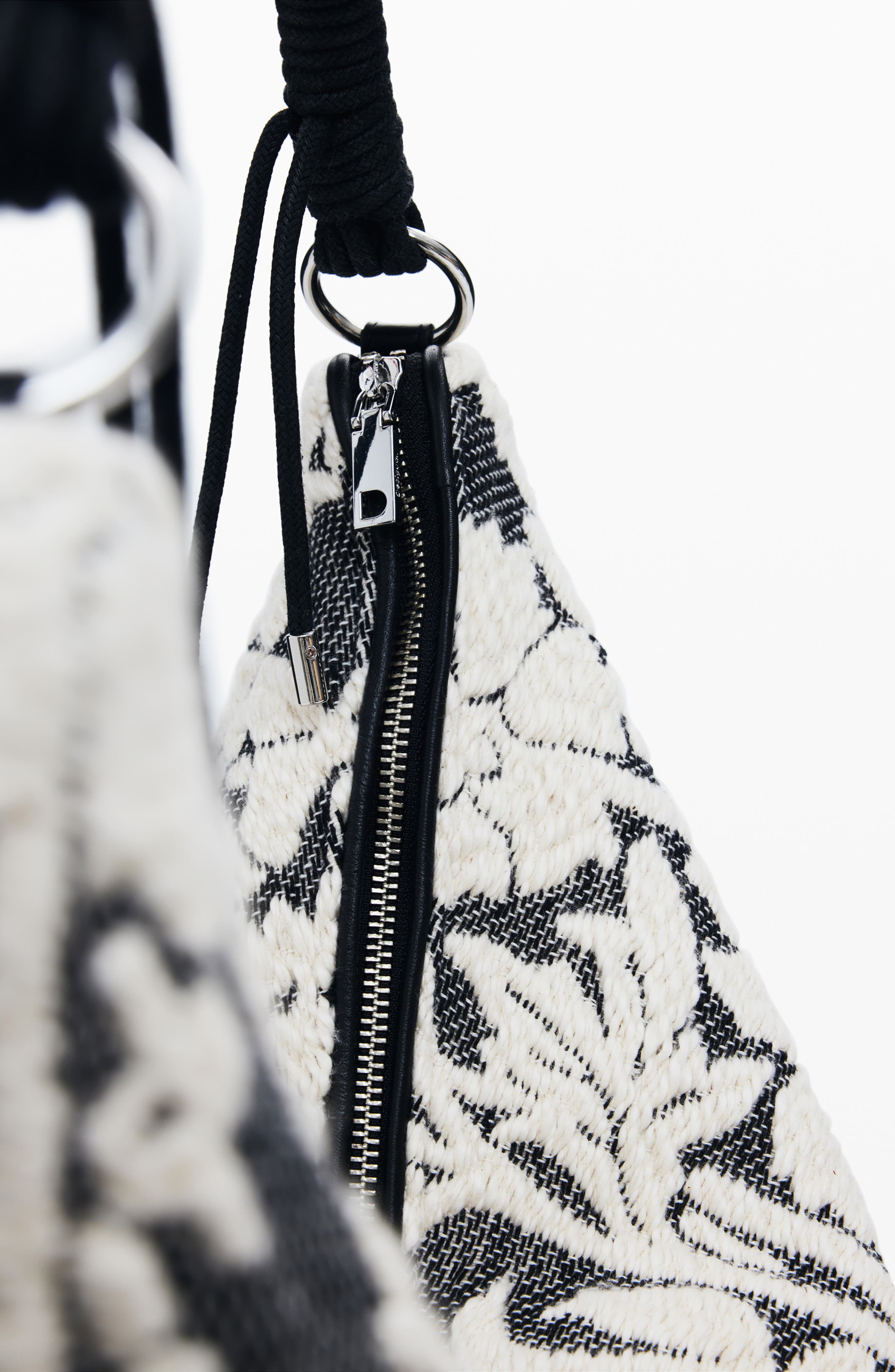 Desigual Floral Embroidered Shoulder Bag, Alternate, color, Black