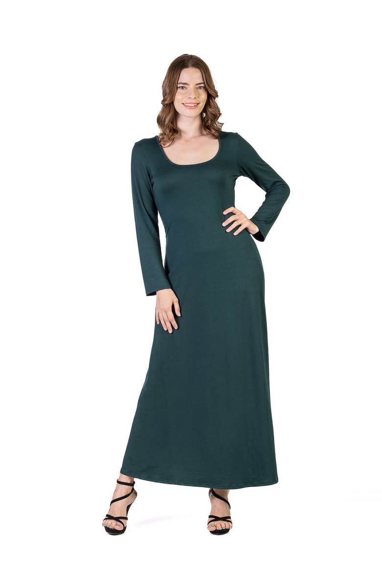 24seven Comfort Apparel Womens Long Sleeve Maxi Dress, Main, color, Forest