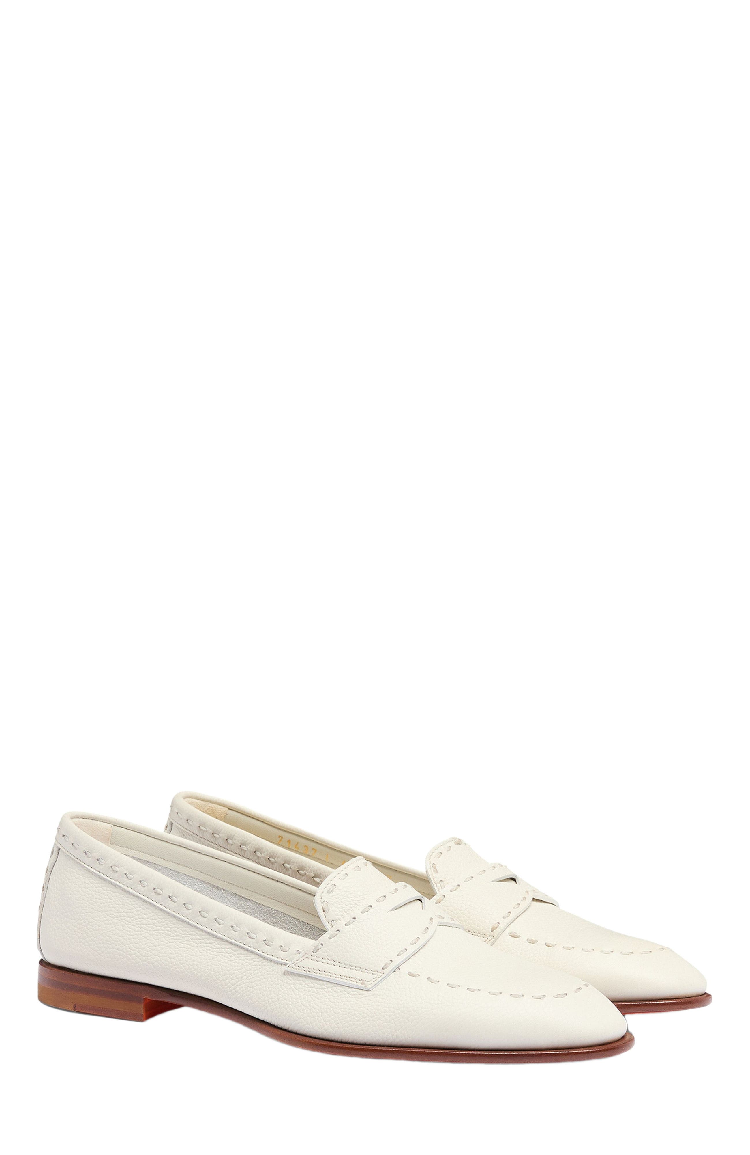 Santoni Women's tumbled leather penny loafer, Alternate, color, White