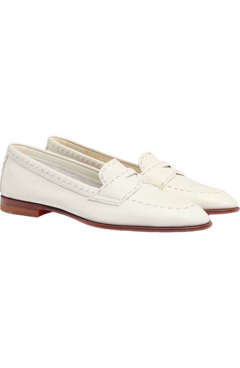 Santoni Women's tumbled leather penny loafer, Alternate, color, White