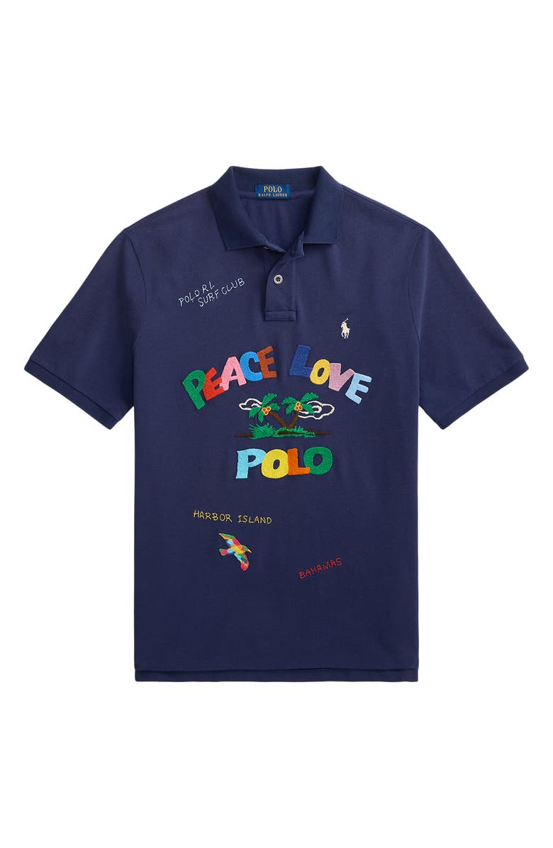 Polo Ralph Lauren Classic Fit Peace Love Embroidered Polo, Alternate, color, Dark Cobalt