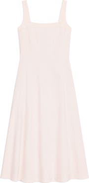 Theory Square Neck Stretch Linen Blend Midi Dress