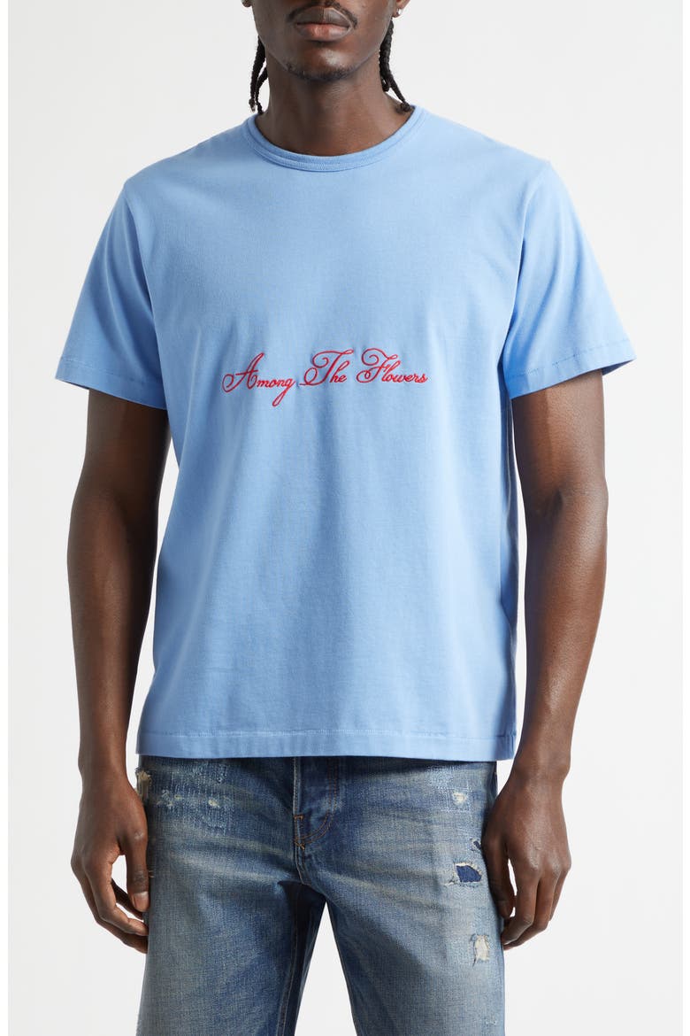 Among the Flowers Embroidered T-Shirt, Main, color, PALE BLUE