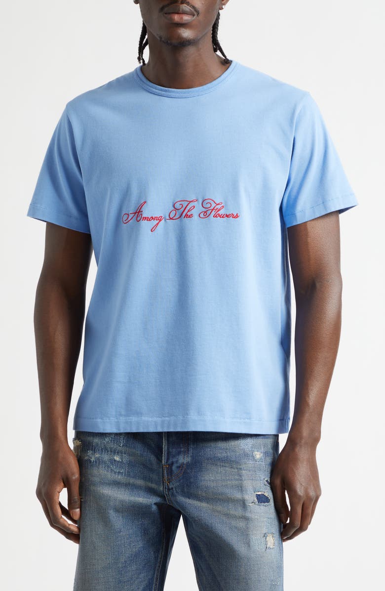 JW Anderson Among the Flowers Embroidered T-Shirt, Main, color, Pale Blue