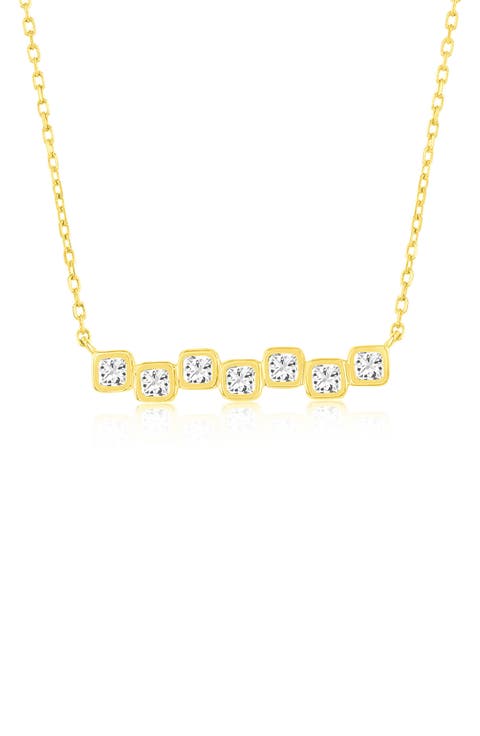 Square Cubic Zirconia Bar Pendant Necklace