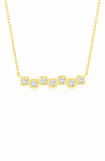Square Cubic Zirconia Bar Pendant Necklace