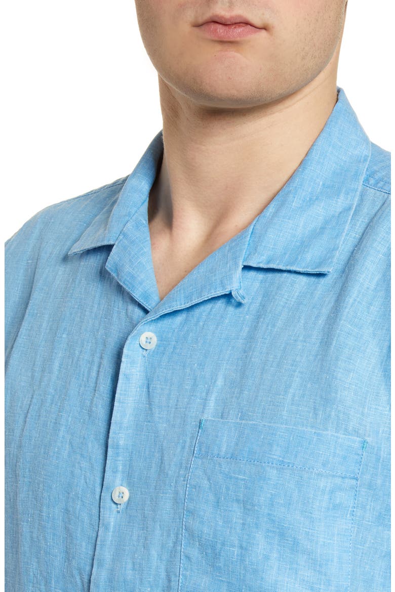 Sea Glass Short Sleeve Button-Up Linen Camp Shirt, Alternate, color, BLUE YONDER