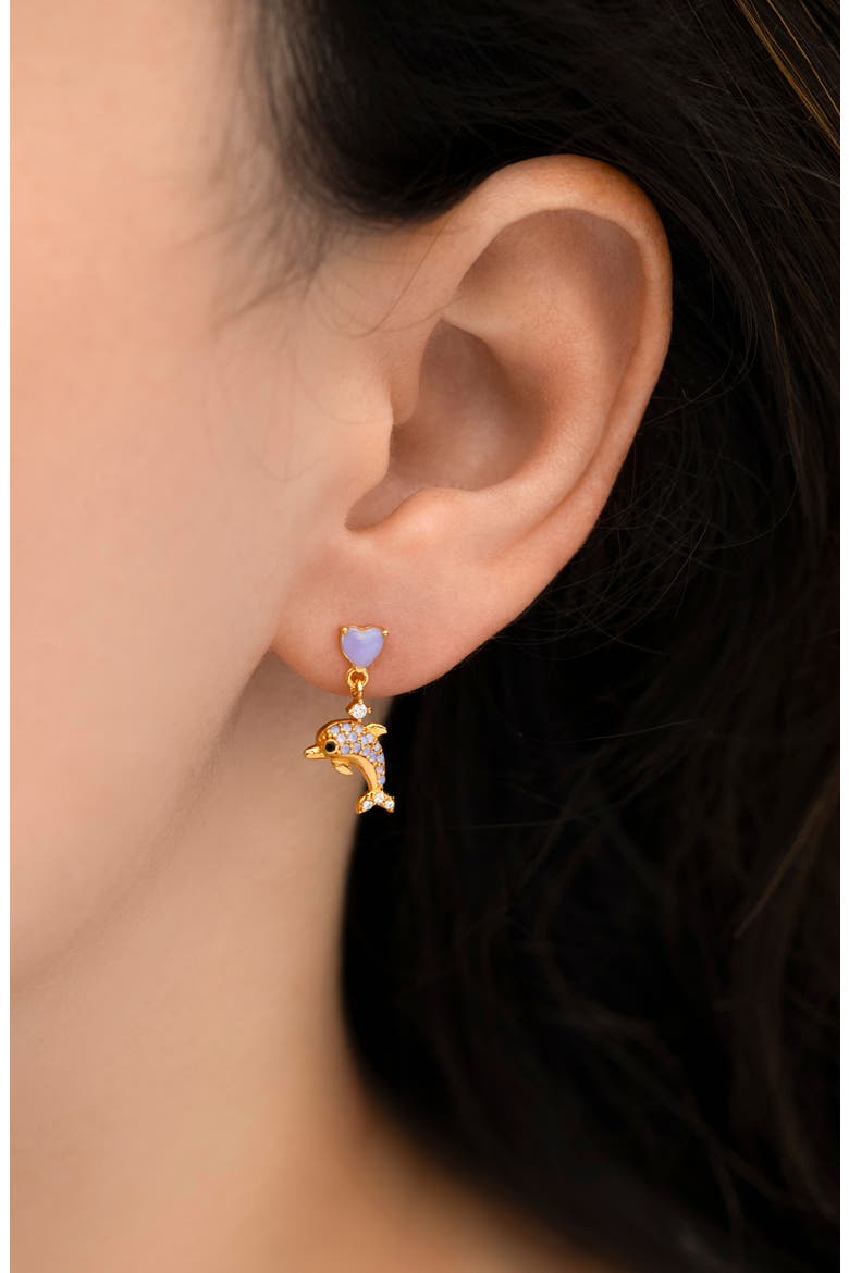 Dolphin Dangle Earrings, Alternate, color, GOLD