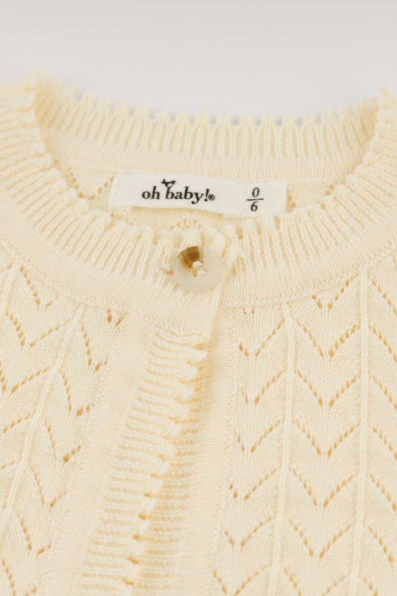 Wave Stitch Juliet Pointelle Short Sleeve Cardigan, Alternate, color, Butter