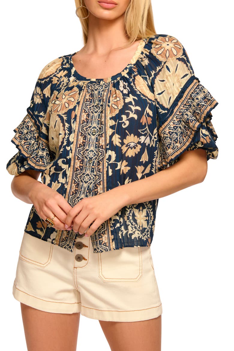 Rebeca Mixed Print Cotton Blend Top, Main, color, NEUTRAL MAYA COMBO