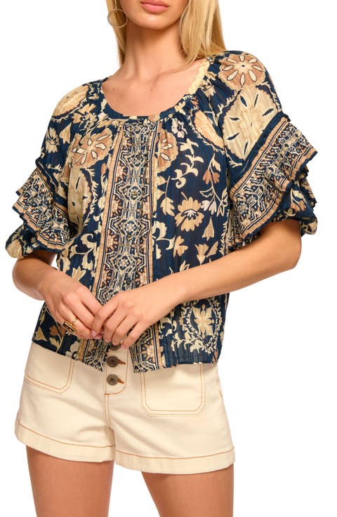 Rebeca Mixed Print Cotton Blend Top