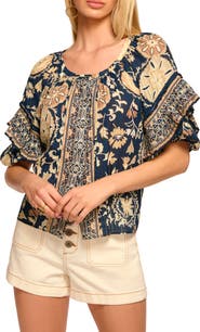 Ramy Brook Rebeca Mixed Print Cotton Blend Top