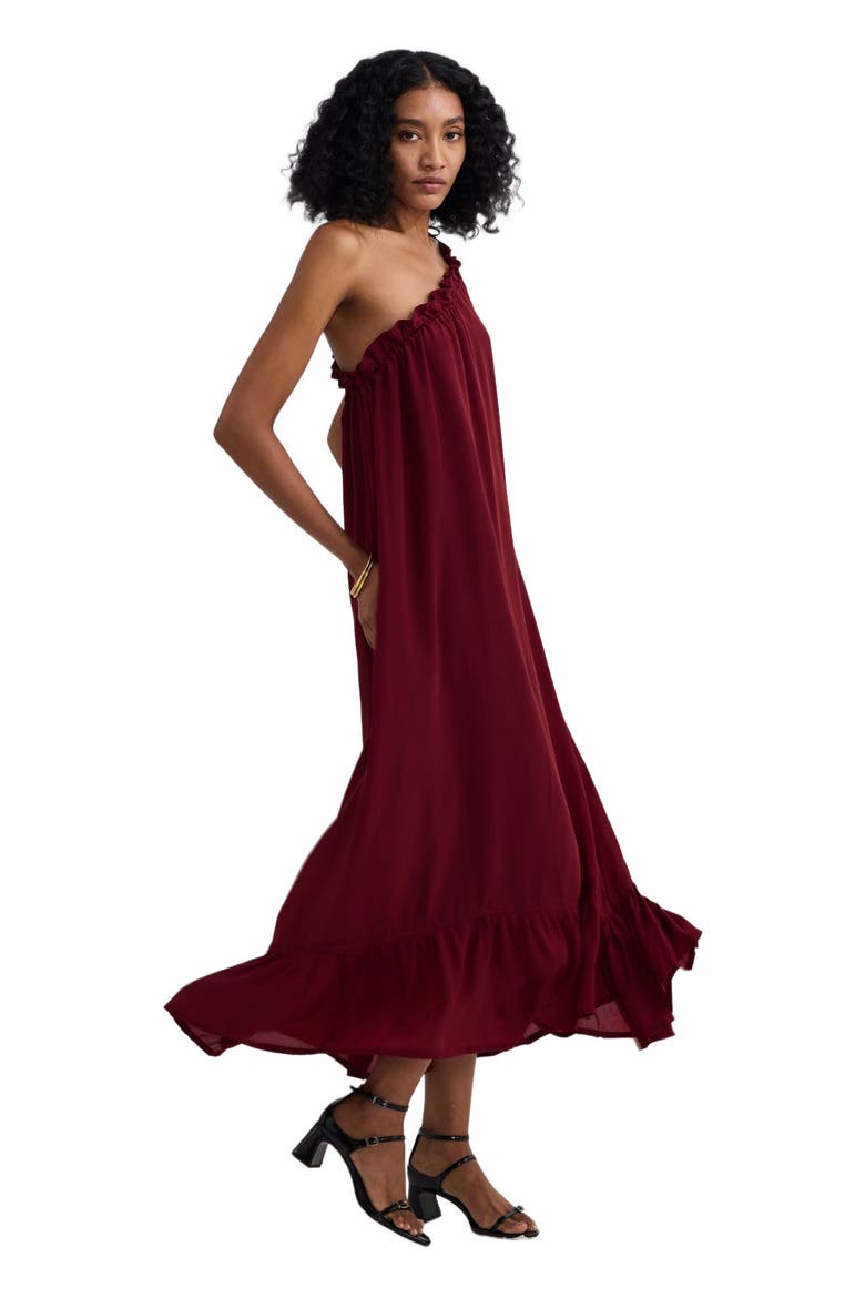 One-shoulder Midi dress in Burgundy, Alternate, color, Solid