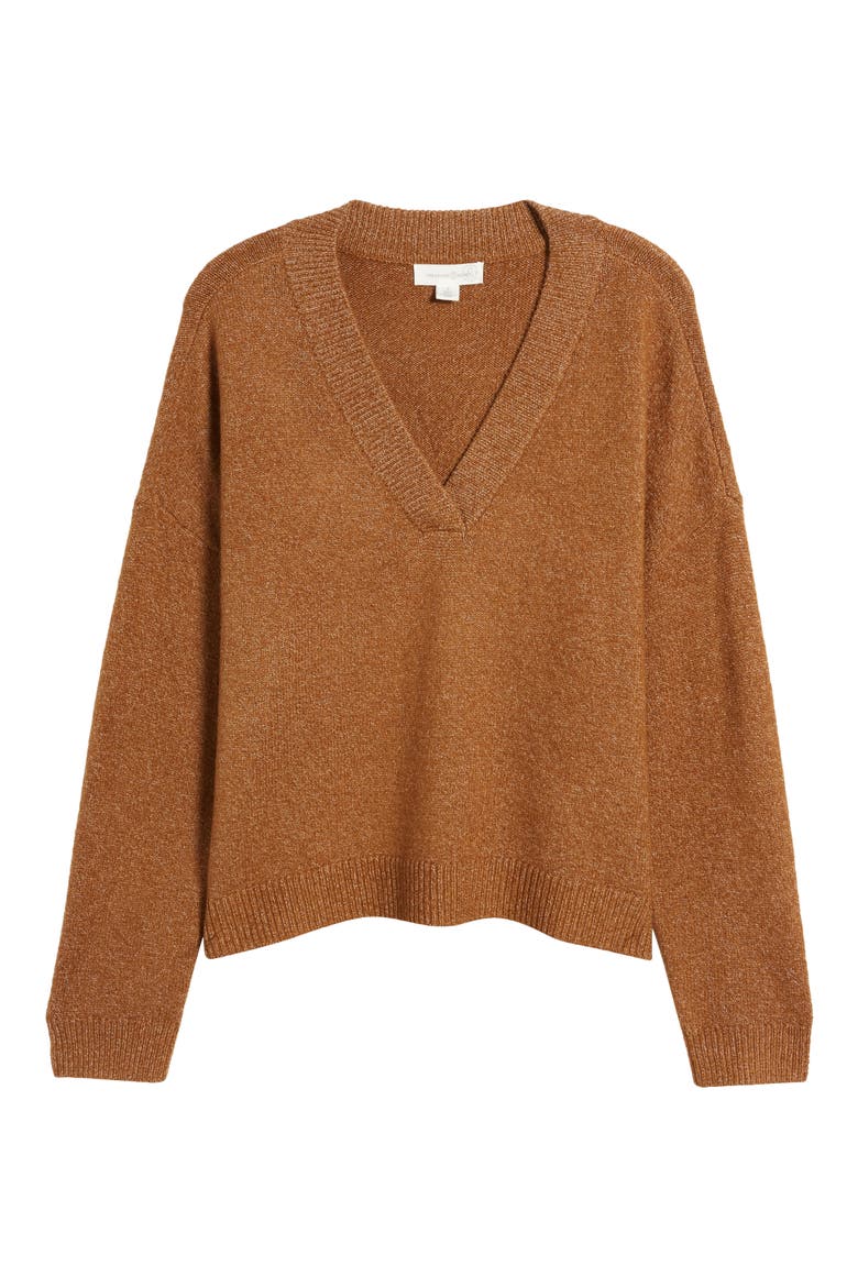 Oversize V-Neck Sweater, Alternate, color, BROWN TEMPLE