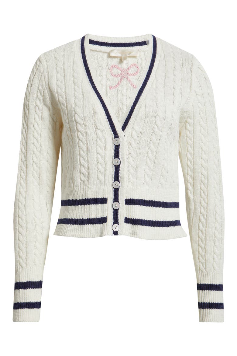 Evabella Crop Cotton & Linen Cable Cardigan, Main, color, SEASPRAY IVORY