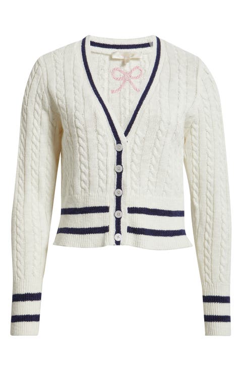 Evabella Crop Cotton & Linen Cable Cardigan