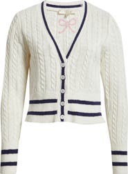 LoveShackFancy Evabella Crop Cotton & Linen Cable Cardigan