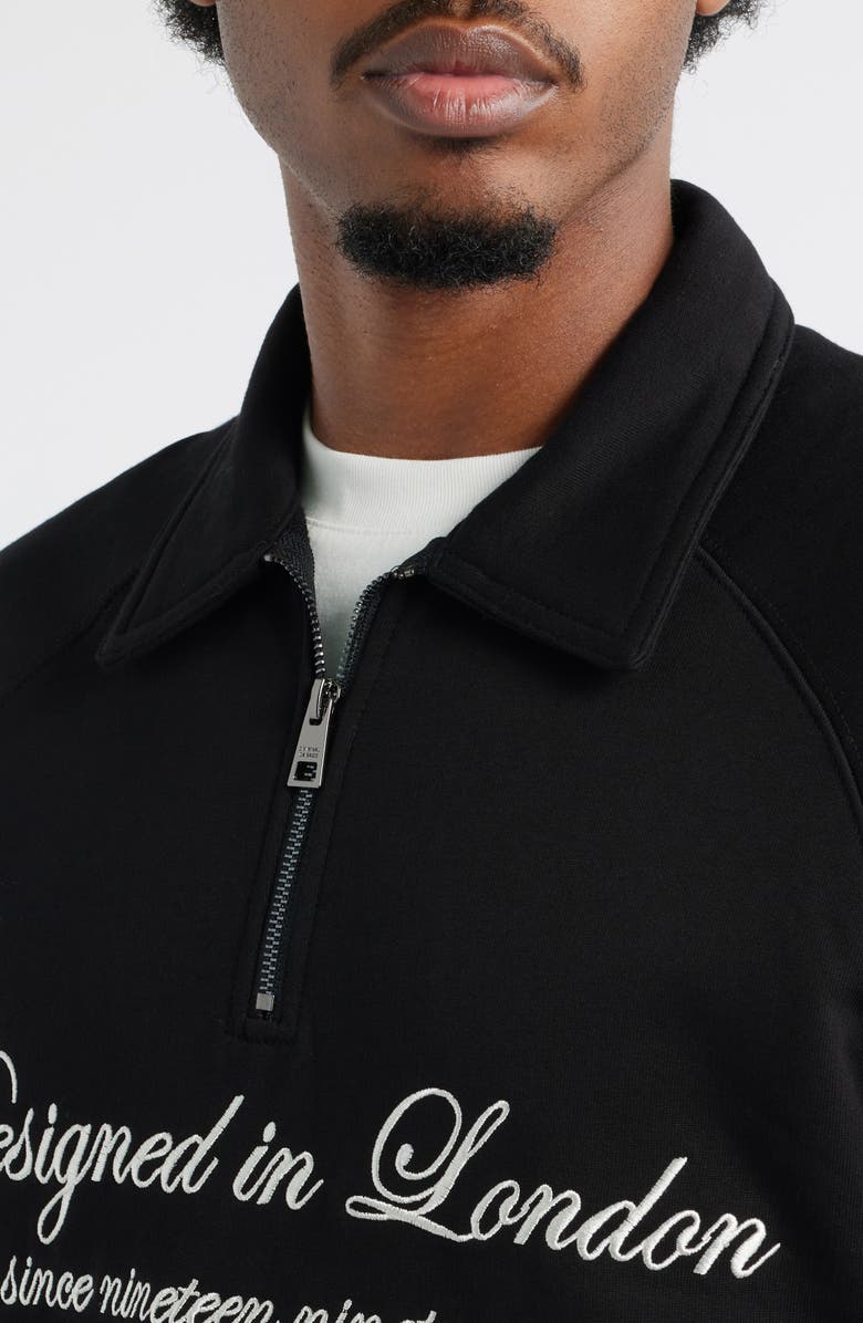 CRIMINAL DAMAGE Two Lives Oversize Half Zip Polo Sweatshirt, Alternate, color, Black
