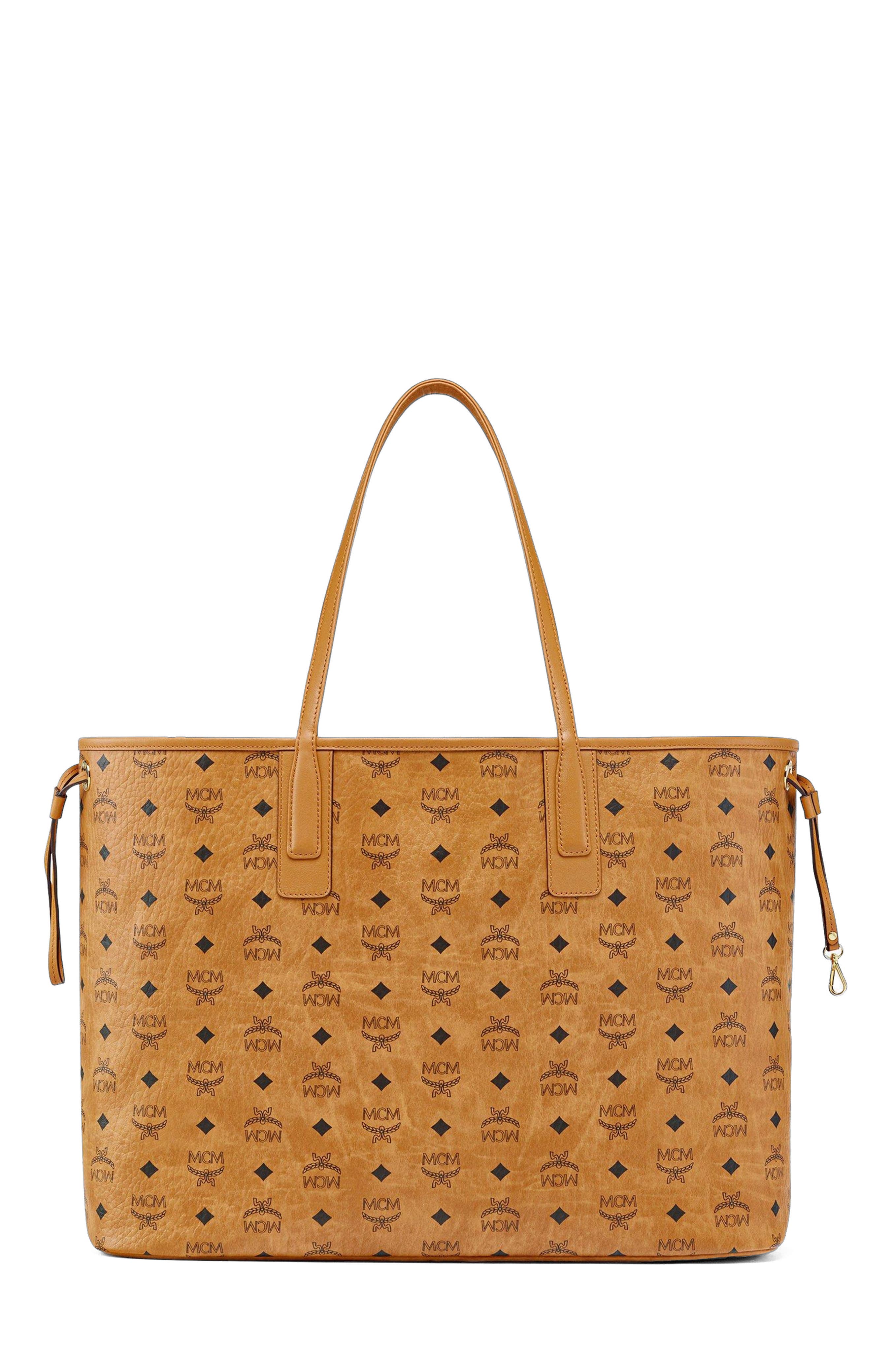 MCM Large Reversible Liz Shopper in Visetos, Alternate, color, Cognac