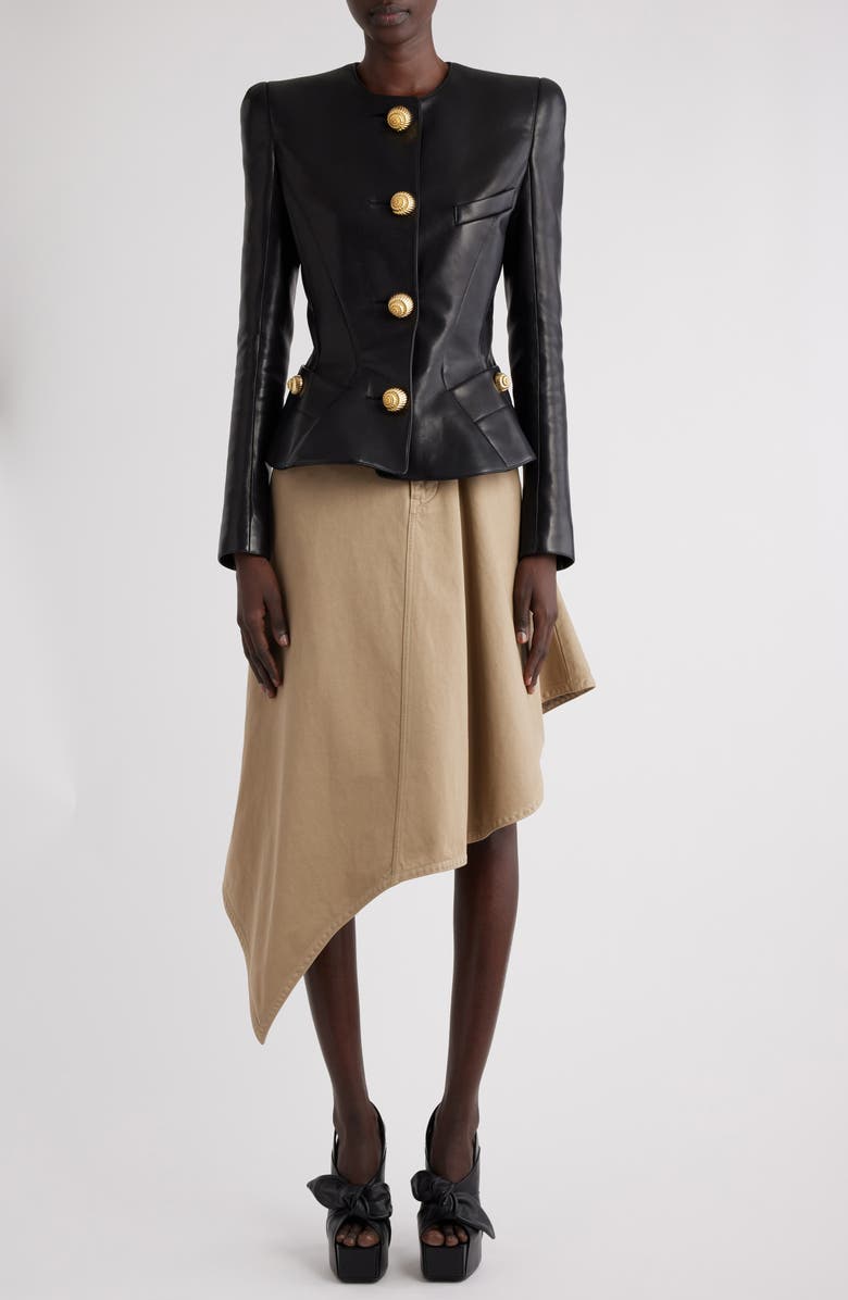 Balmain Peplum Leather Jacket, Alternate, color,