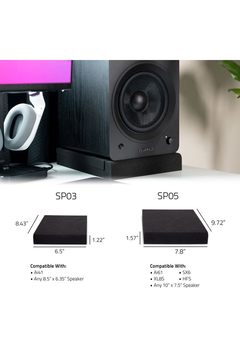 High Density Foam Isolation Pads for Bookshelf Speakers, 8.5'' x 6.35'', Alternate, color, Black