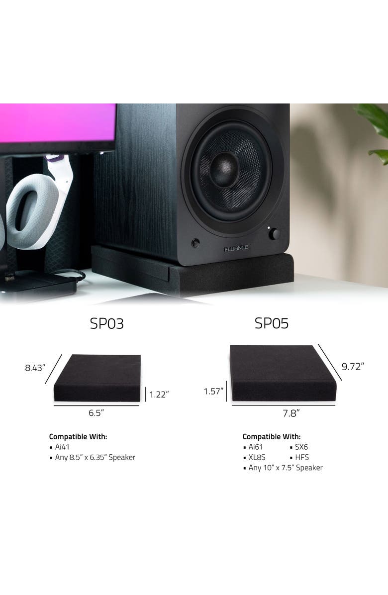 Fluance High Density Foam Isolation Pads for Bookshelf Speakers, 8.5'' x 6.35'', Alternate, color, Black