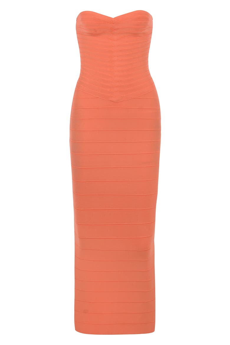 The Sweetheart Strapless Bandage Midi Dress, Alternate, color, CORAL