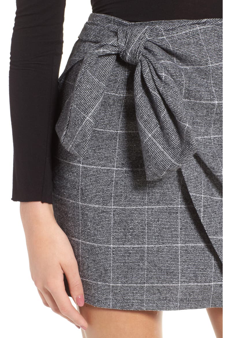 Faux Wrap Miniskirt, Alternate, color, BLACK PLAID