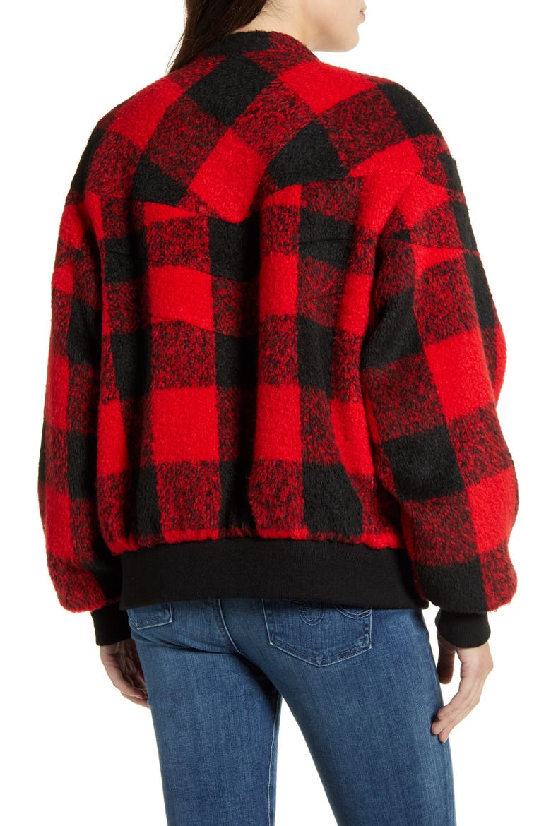 Brenda Buffalo Check Bomber Jacket, Alternate, color, RED/ BLACK