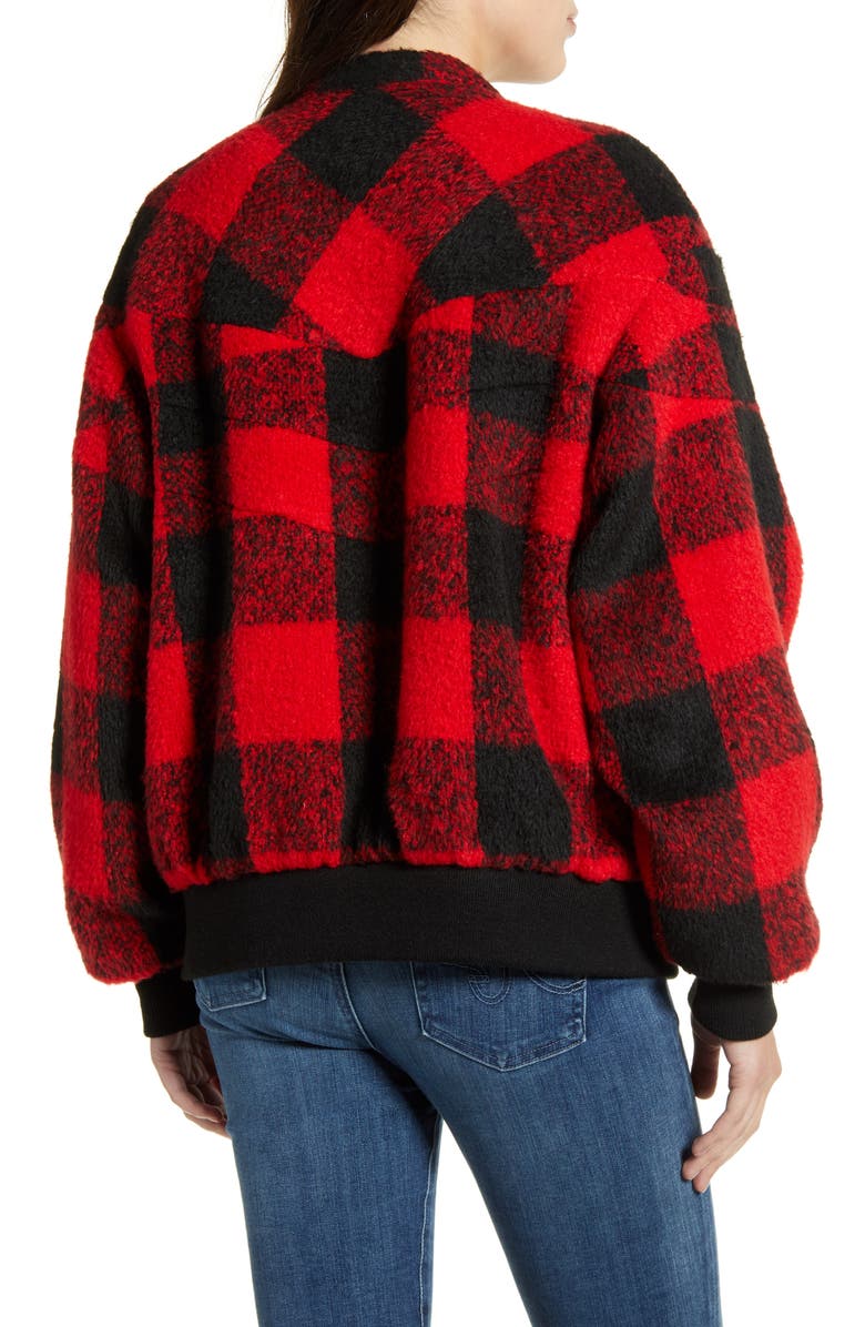 Rebecca Minkoff Brenda Buffalo Check Bomber Jacket, Alternate, color, Red/ Black