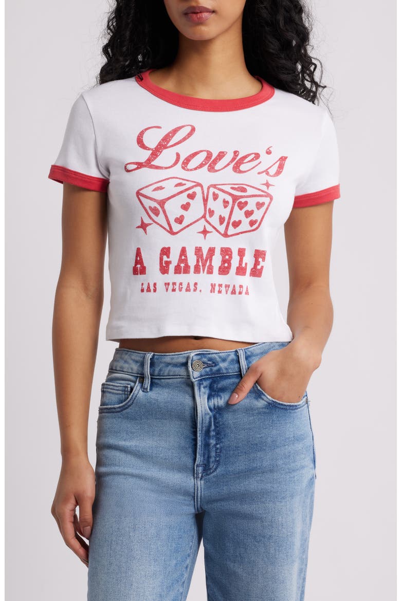 Love's a Gamble Crop Graphic T-Shirt, Main, color, RED/ WHITE