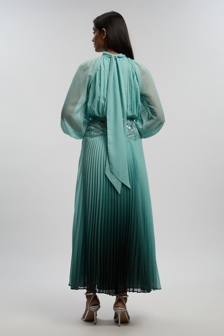 Long Sleeve High Neck Pleated Maxi Dress, Alternate, color, Green