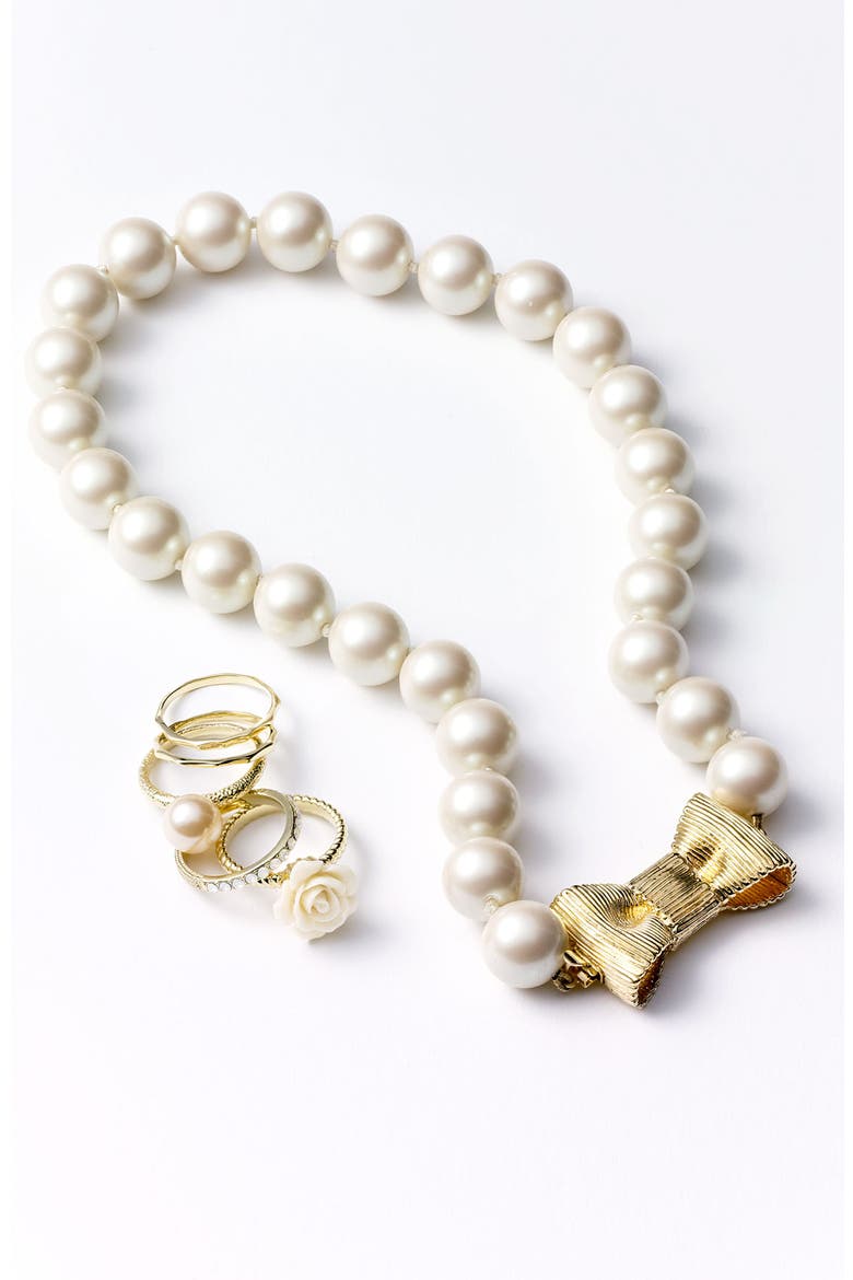 Flower & Faux Pearl Stack Rings (Nordstrom Exclusive), Alternate, color, IVORY MULTI