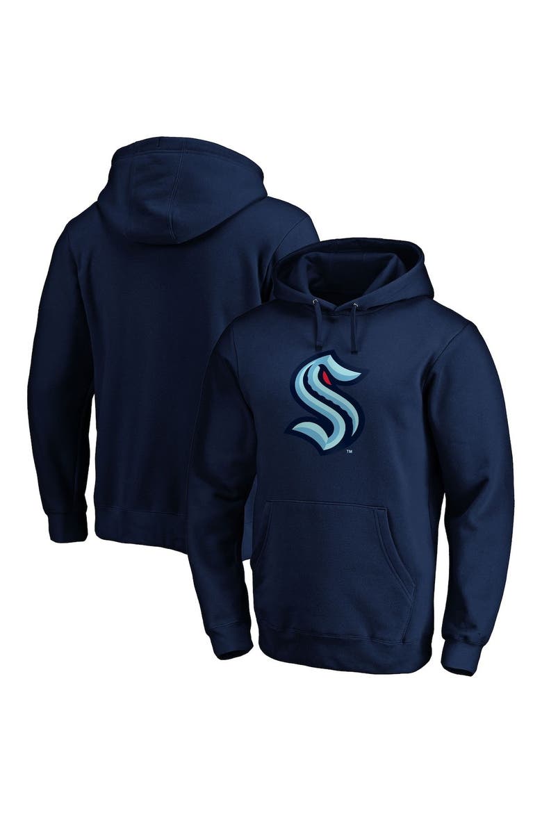 Men's Fanatics Branded Deep Sea Blue Seattle Kraken Primary Team Logo Fleece Fitted Pullover Hoodie, Alternate, color, Navy
