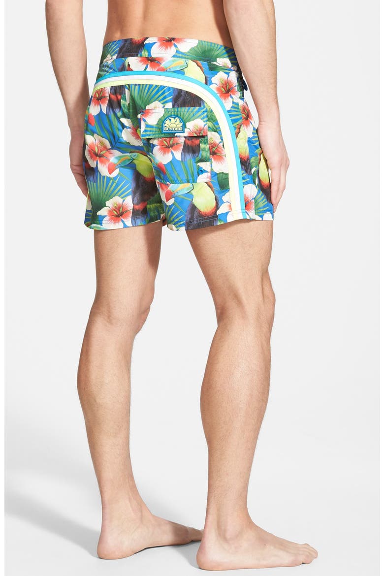 Tropical Print Low Rise Swim Trunks, Alternate, color, OCEAN