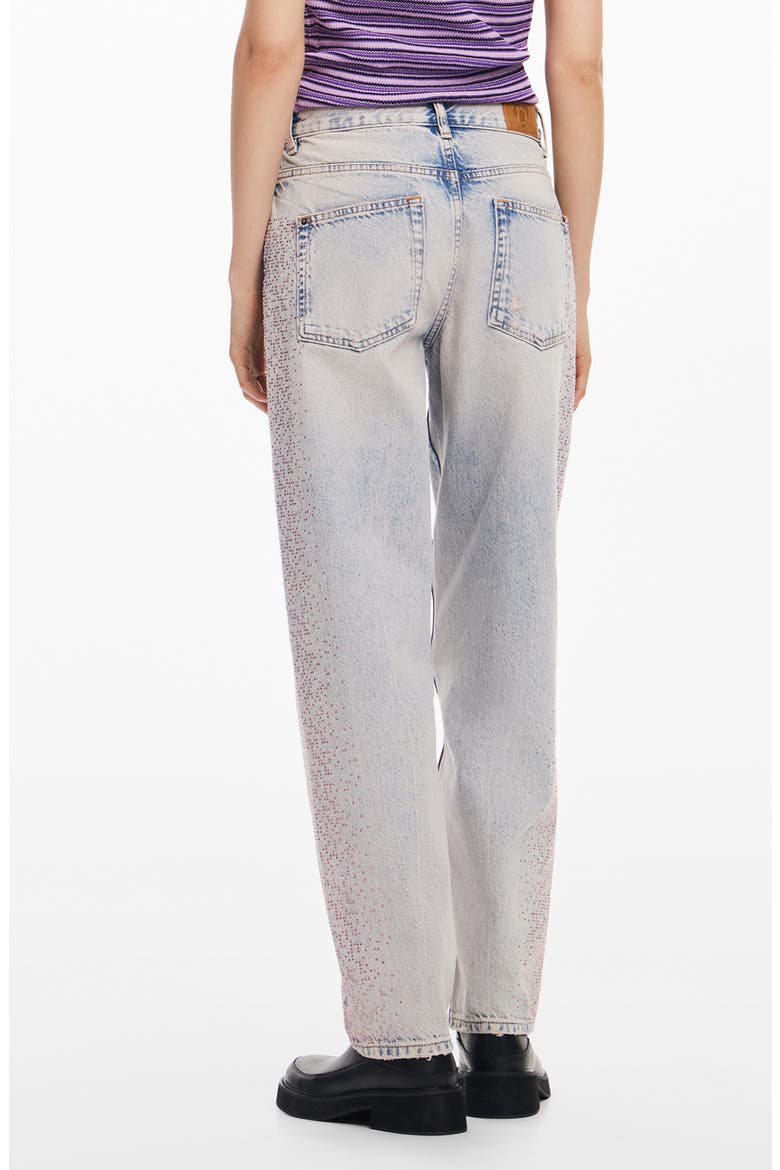 Cara Rhinestone Straight Leg Jeans, Alternate, color, BLUE