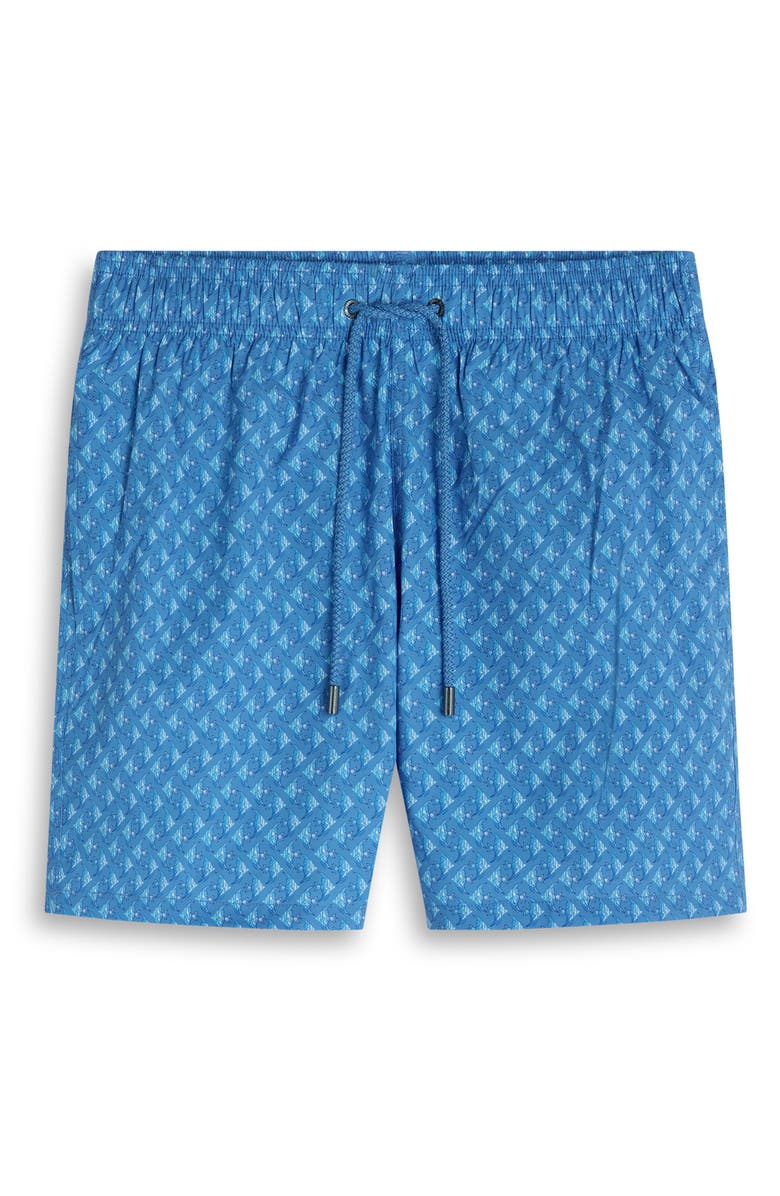Bugatchi Zane Fish Print Swim Trunks, Alternate, color, Classic Blue