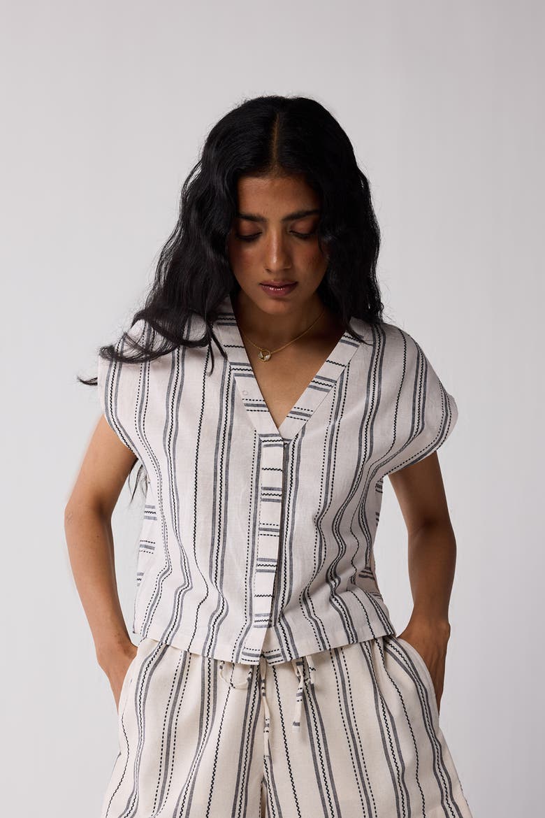 Relaxed V-Neck Top, Alternate, color, Off-White