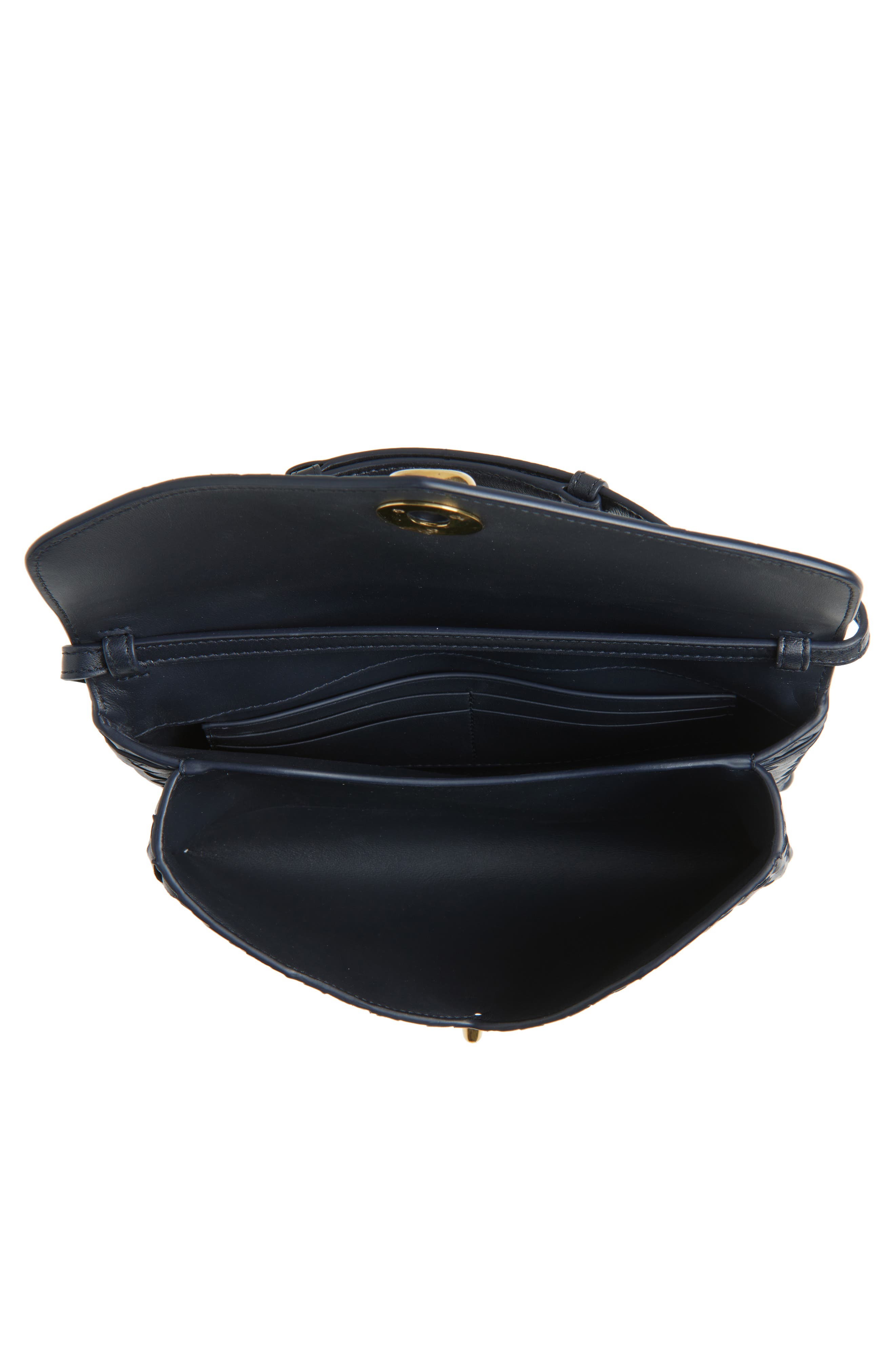 Bottega Veneta Knot Lock Intrecciato Leather Shoulder Bag, Alternate, color, 4338 Midnight-Muse Brass