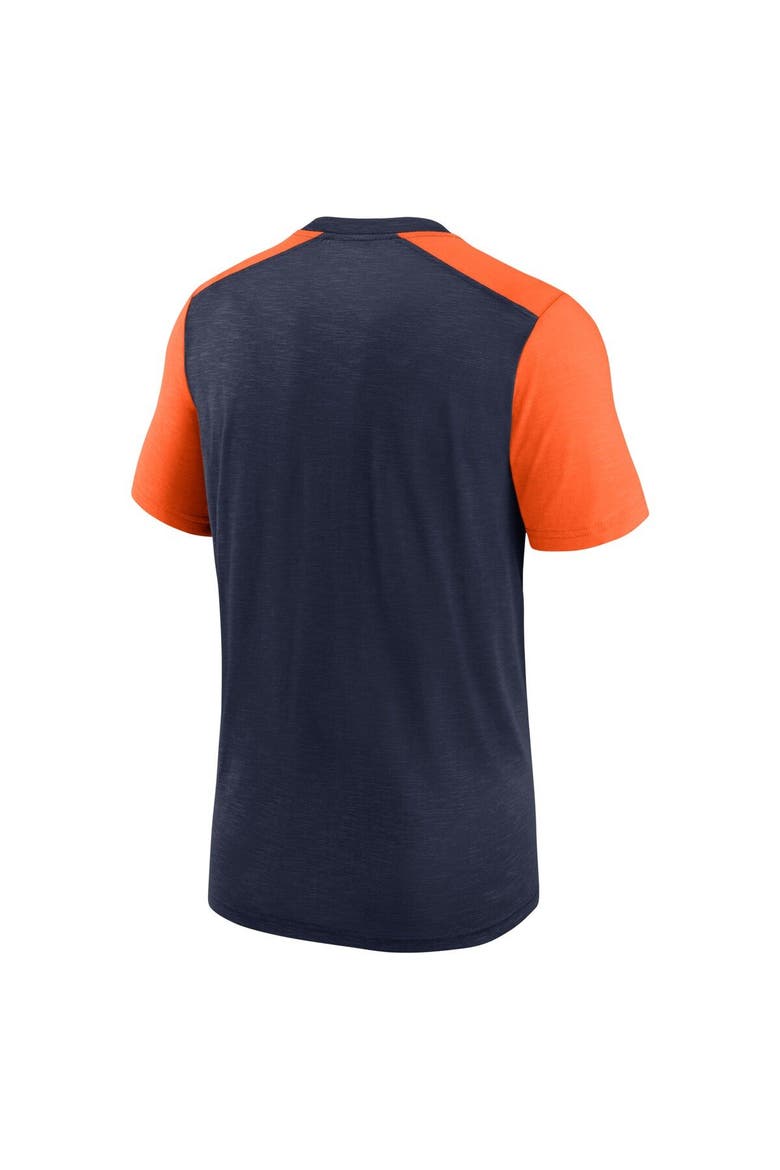 Men's Nike Heathered Navy/Heathered Orange Denver Broncos Color Block Team Name T-Shirt, Alternate, color, Heather Navy