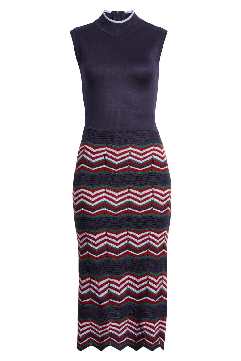 Sleeveless Mock Neck Body-Con Sweater Dress, Alternate, color, NAVY MULTI