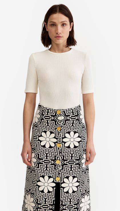 Elbow Sleeve Knit Crewneck