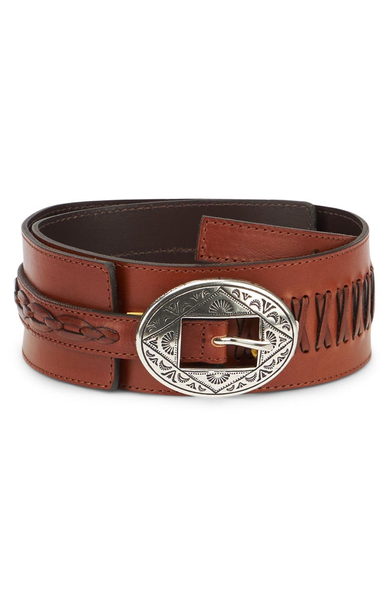 Fortela Carol Leather Belt with Incision Buckle, Main, color, Rust